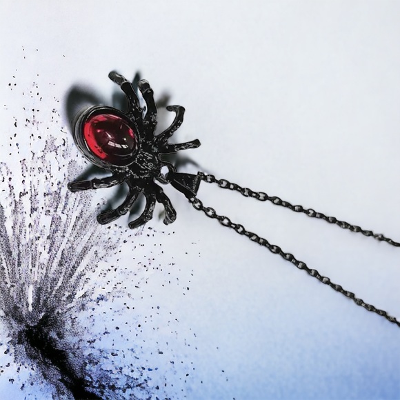 Gothic Black/Red Cute Spider Pendant Necklace‎ Punk  Retro Style Fashion Jewelry - Picture 6 of 14